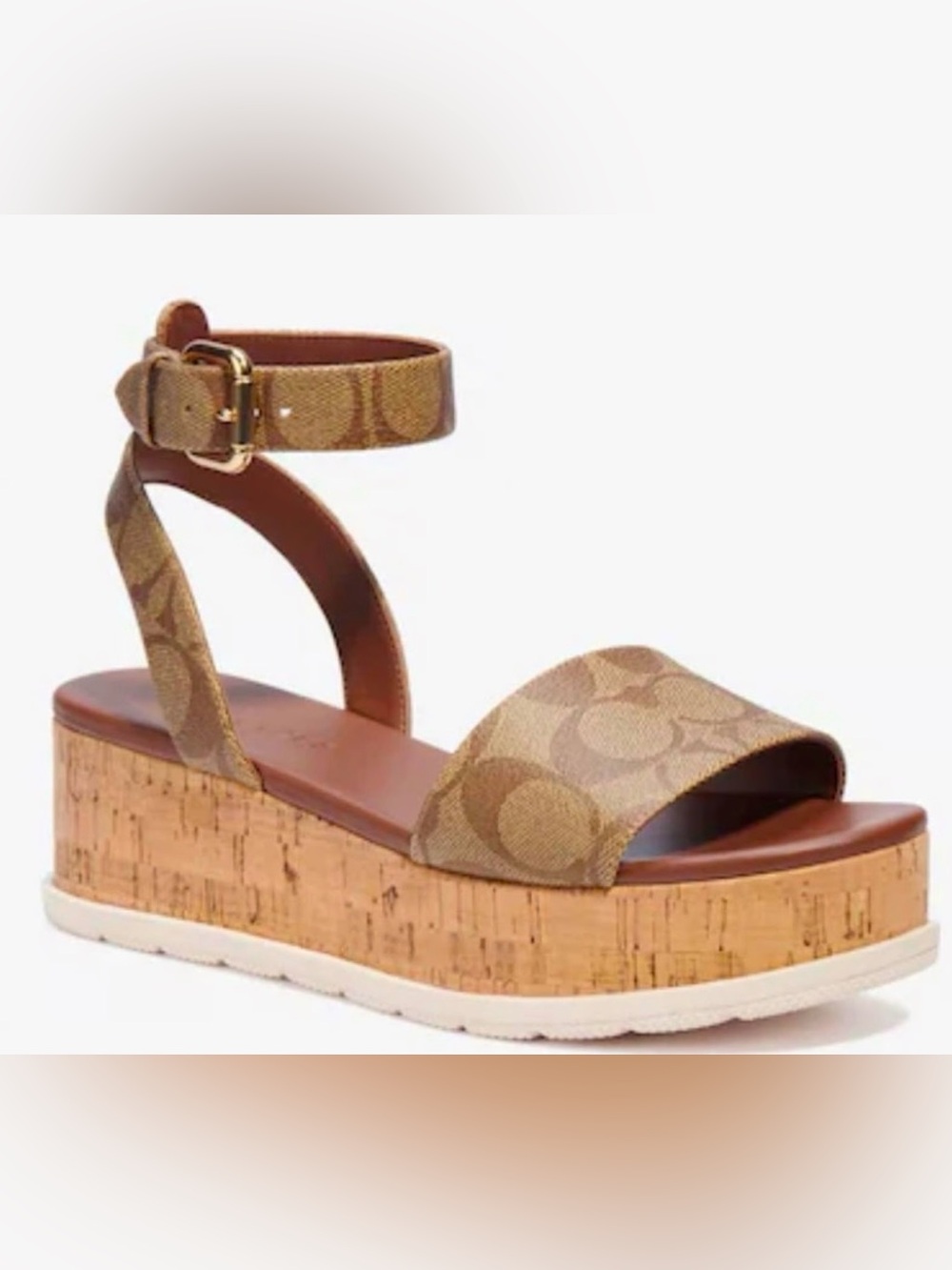 Coach Tan Signature Cork Platform Ankle-Strap Sandal
